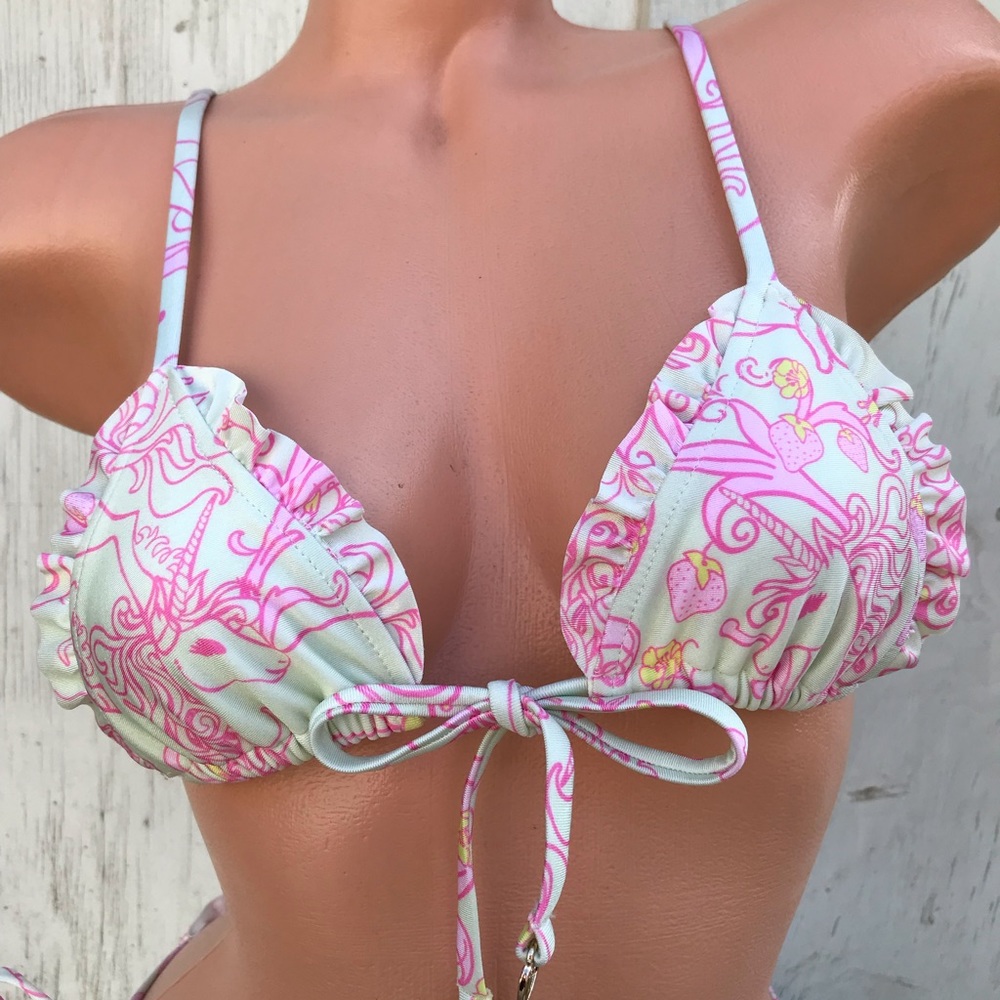 Unicorn Barbie strawberry vintage glam doll bikini ruffle tie swimsuit sexy